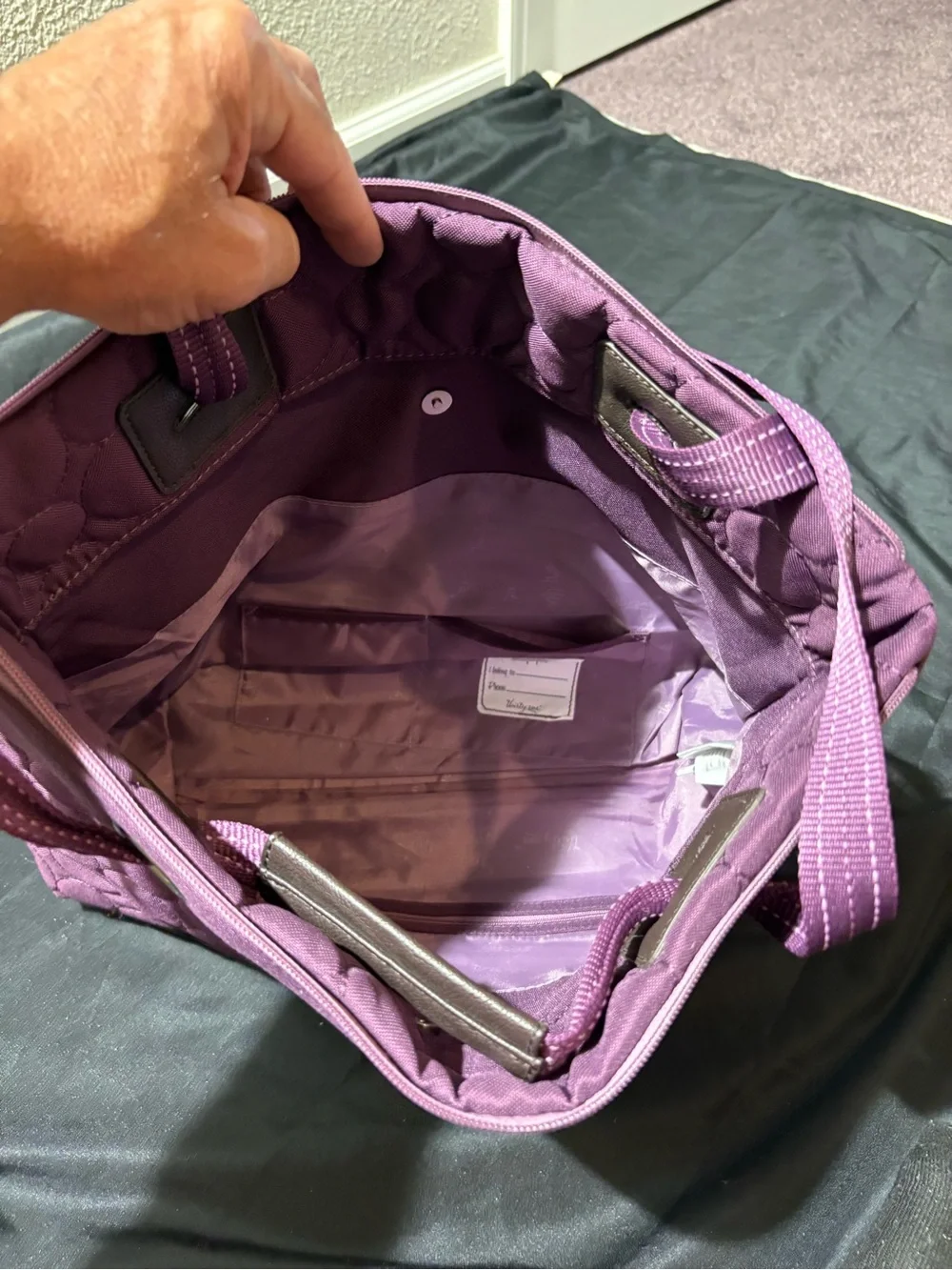 thirty-one Purple Quilted Circle-Pattern Tote with Grommet Straps